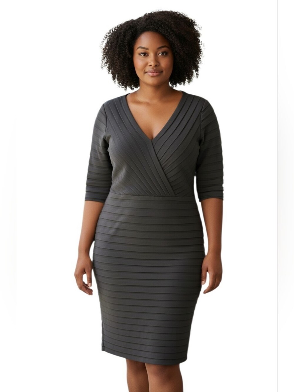 Adianna Papell Woman Black V-Neck Dress Size 22W